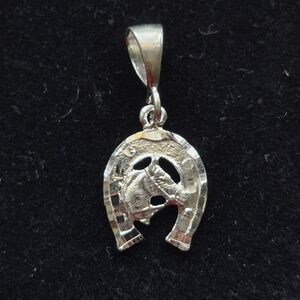 .925 Sterling Silver Horse and Horseshoe Pendant